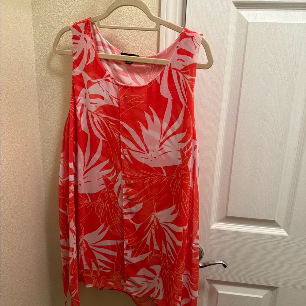 Alfani Red and White Tropical Print Blouse
